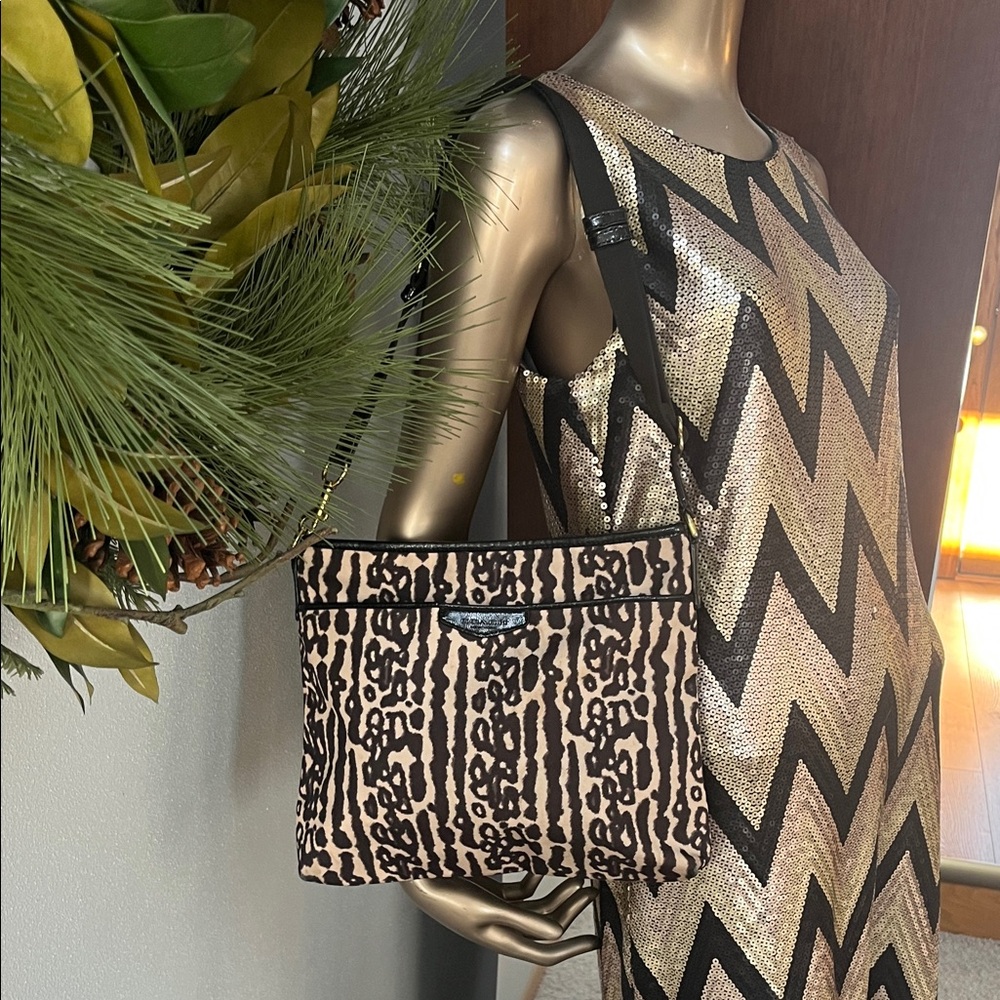 Coach Black and Tan Animal Print Crossbody Bag